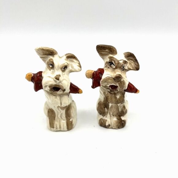 Scottie Terrier Dogs w/ Umbrella Salt & Pepper Shaker Set Japan Vintage 2.75" - Picture 10 of 10